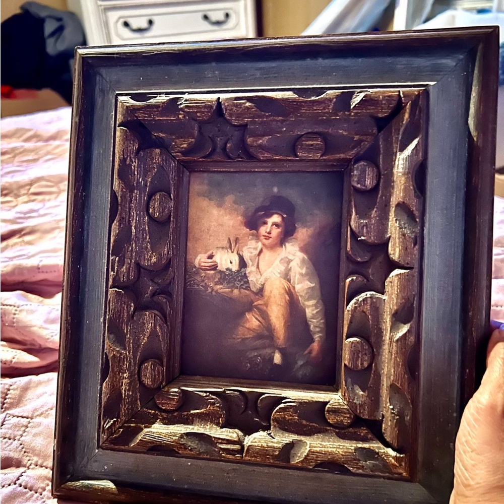Vintage-Inspired Brown Picture Frame with Artwork